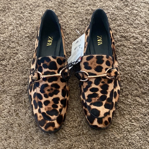ZARA | NWT Leopard Calf-Skin Loafers - Picture 2 of 9